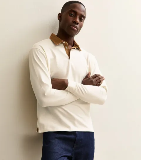 Men's Off White Contrast Collar Polo Shirt