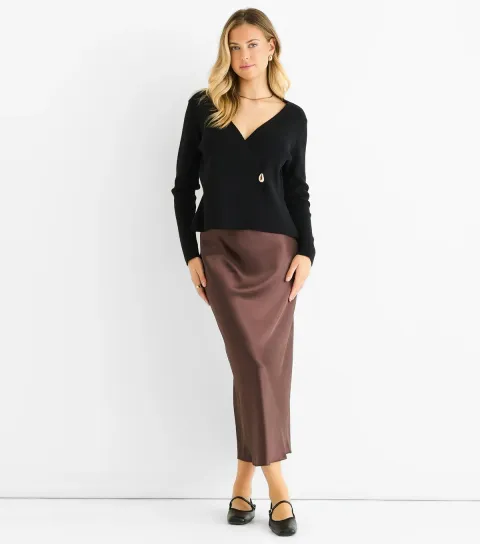 Women's Black Compact Knit Wrap Cardigan