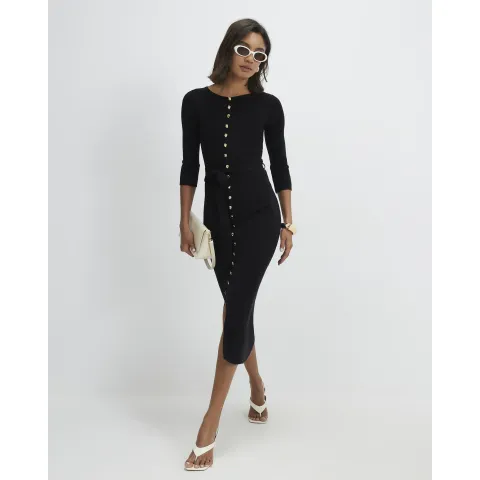 River Island Knit Belted Ribbed Midi Dress