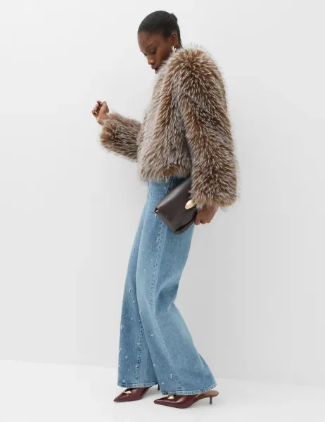 Marks & Spencer Cotton Rich Embellished High Waisted Wide Leg Jeans