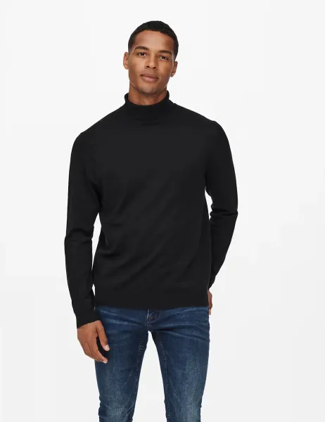 Only & Sons Roll Neck Jumper Black