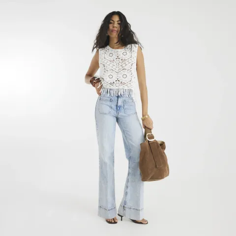 River Island High Waisted Front Pocket Wide Leg Jeans