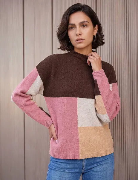 Roman Colour Block Marl Jumper Chocolate