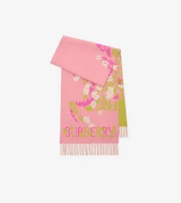 Wide Floral Knight Cashmere Scarf in Begonia pink