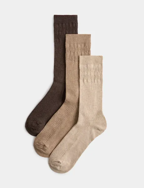 Marks & Spencer 3 Pack Gentle Grip Cool & Fresh Socks Dark Brown Mix
