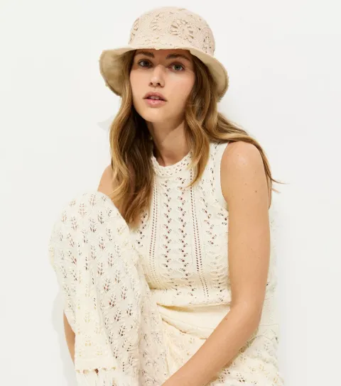 Cream Crochet Bucket Hat