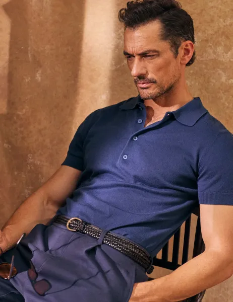 David Gandy Wellwear Cotton Rich Knitted Polo Shirt with Silk