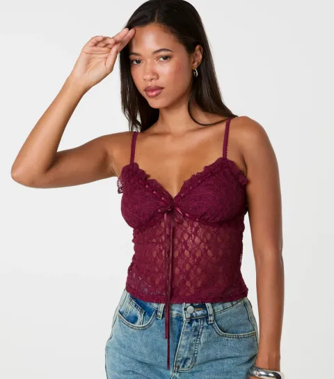 Pink Vanilla Women's Dark Burgundy Lace Cami Top