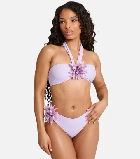 Women's Light Purple Bandeau Flower Detail Bikini Top