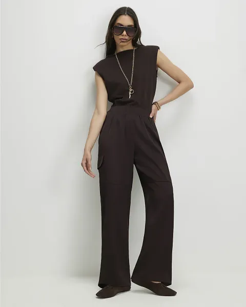 River Island Satin Wide Leg Cargo Trousers