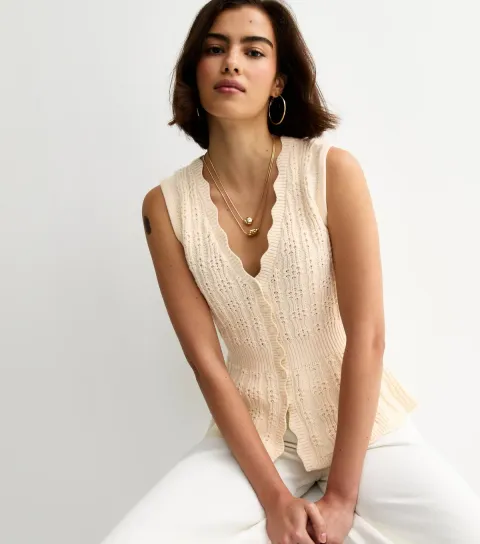 Women's Cream Cotton Rich Textured Knit Waistcoat