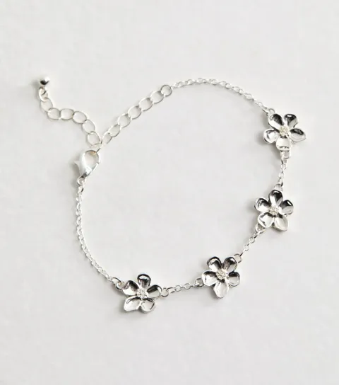 Silver Tone Flower Chain Bracelet