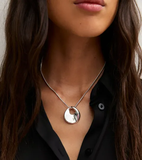 New Look Silver Tone Sleek Dome Drop Pendant Necklace