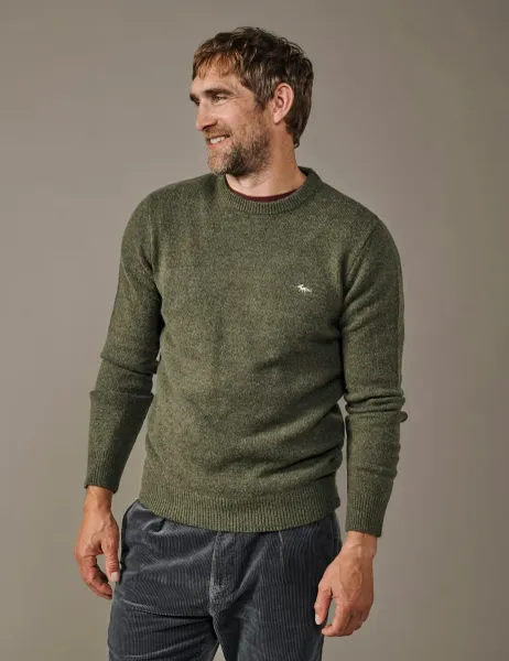 Aubin Lambswool Rich Crew Neck Jumper Dark Khaki