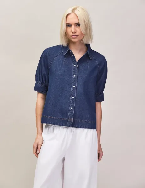 RO&ZO Denim Puff Sleeve Shirt Blue Denim