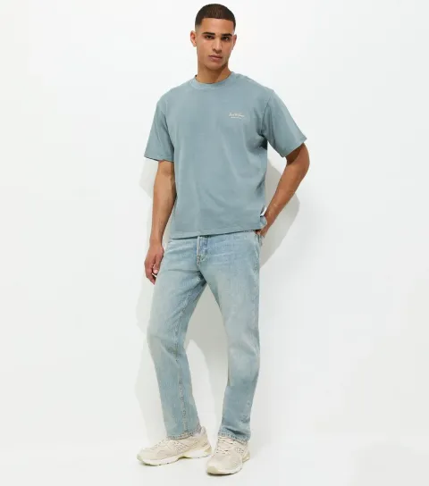 Men's Light Blue Wash Straight Leg Jeans