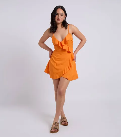 Urban Bliss Women's Bright Orange Frill Trim Cami Tea Dress