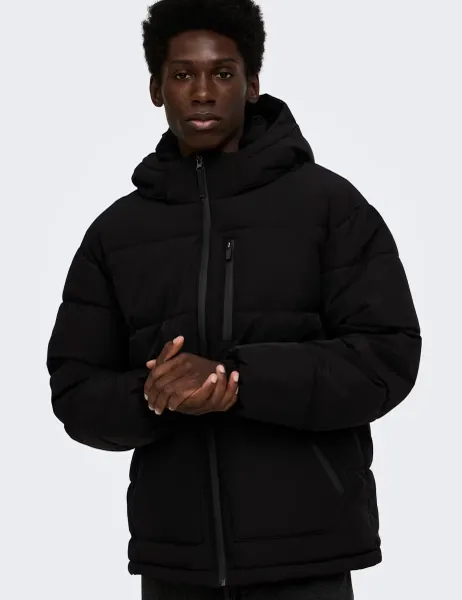 Only & Sons Padded Hooded Puffer Jacket Black