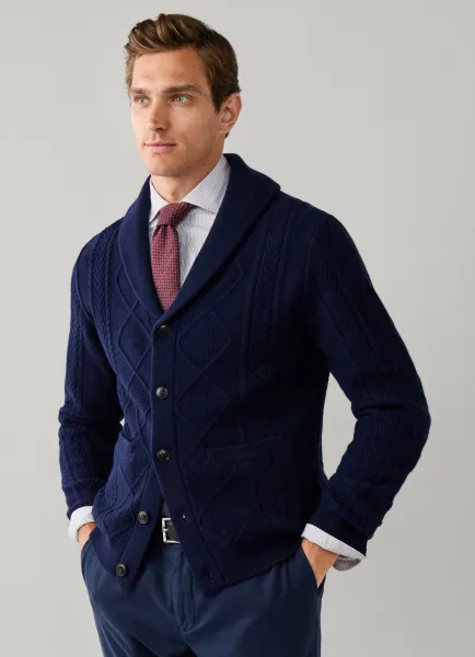 Hackett Wool-Cashmere Cable Knit Shawl Cardigan