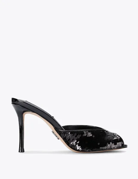Steve Madden Rollout Sequin Open Toe Stiletto Mules Black