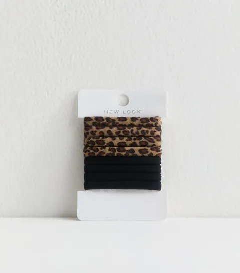 Pack of 8 Brown Leopard Print Towelling Hair Ties