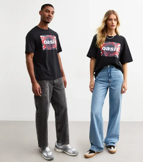 Women's Unisex Black Oasis Swirl Print T-shirt