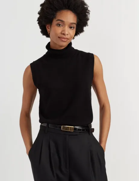 Wool Rich Knitted Vest with Cashmere Black