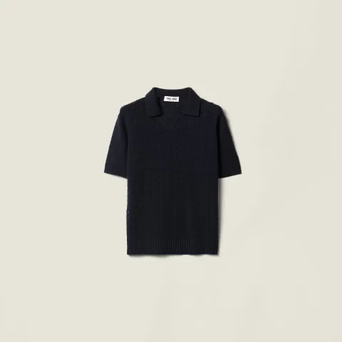 Lace-effect cashmere polo shirt