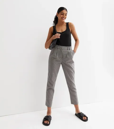 New Look Women's Brown Check High Waist Tapered Trousers