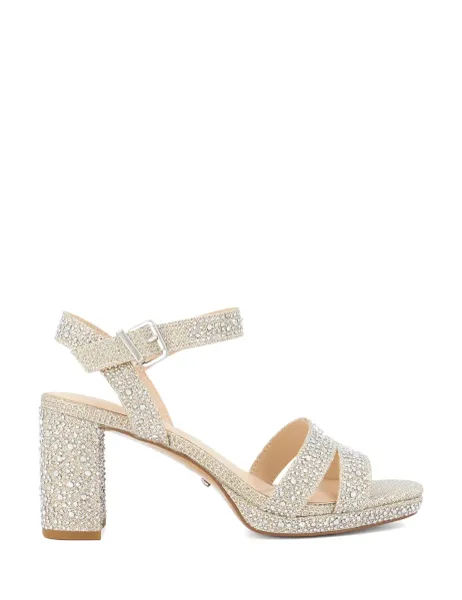 Dune London Sparkly Mini Platform Block Heel Sandals Gold