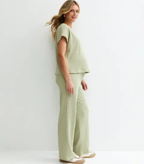 Women's Maternity Light Green Pointelle Trouser