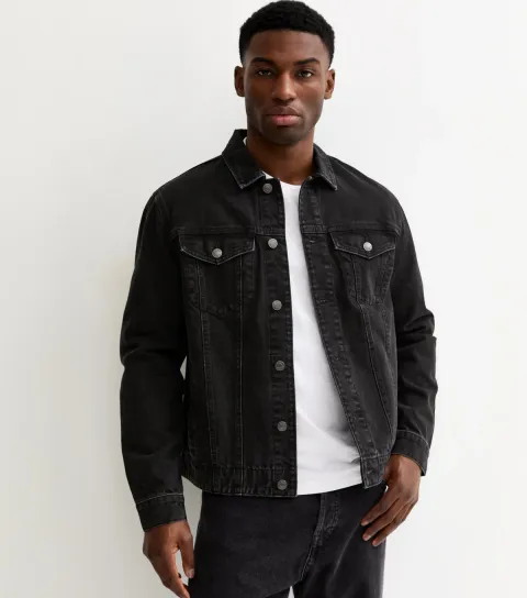 Men's Black Faded Distressed Denim Jacket