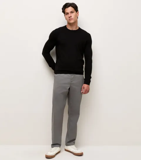 Men's Light Grey Cotton Rich Regular Fit Straight Leg Chino Trousers