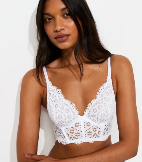 New Look Women's White Cutwork Lace Longline Balcony Bra