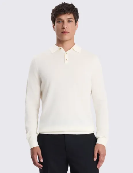 Moss Merino Wool Rich Knitted Polo Shirt White