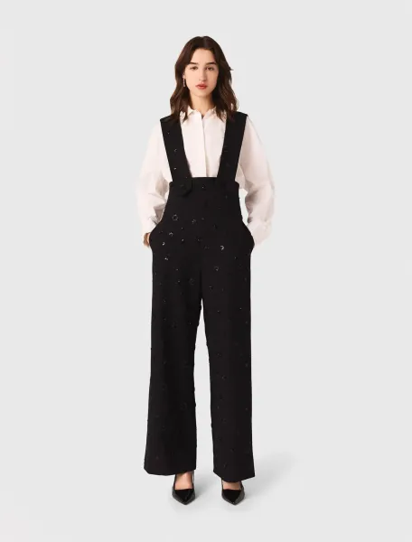 Embroidered trousers with braces