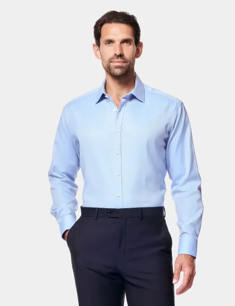 Hawes & Curtis Regular Fit Pure Cotton Herringbone Shirt Blue