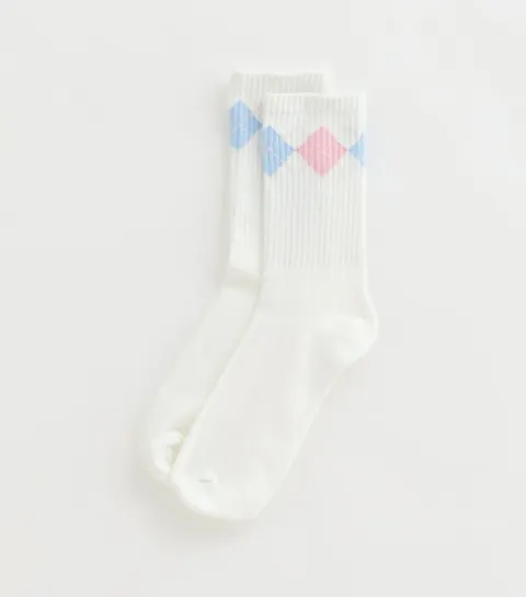 New Look White Argyle Tube Socks