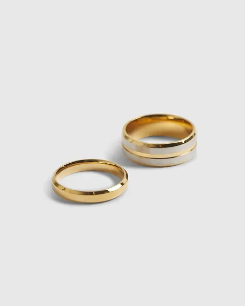 River Island Mixed Metal Steel Rings Pack Of 2
