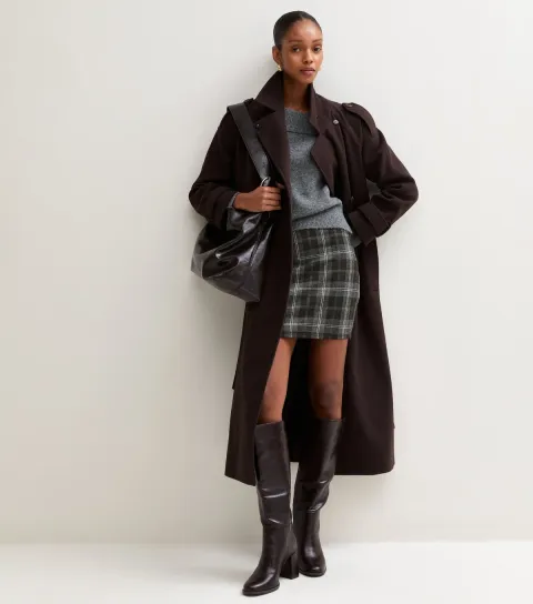 New Look Women's Grey Check Tube Mini Skirt