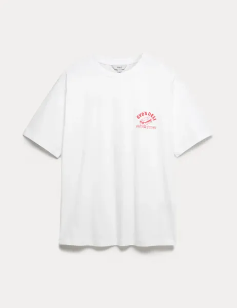 Marks & Spencer Pure Cotton Slogan Oversized T-Shirt Red Mix