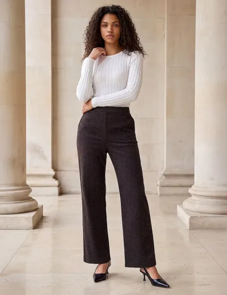 Petite Animal Print Trousers with Stretch Chocolate