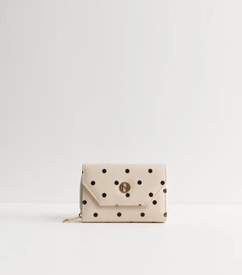 Cream Polka Dot Logo Charm Purse