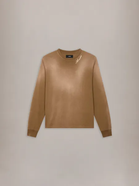 SCRIPT OVERSIZED LONG SLEEVE TEE - Coffee