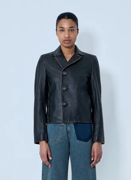 Leather Button-Front Jacket