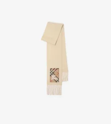 Check Label Cashmere Scarf in Nutmeg beige