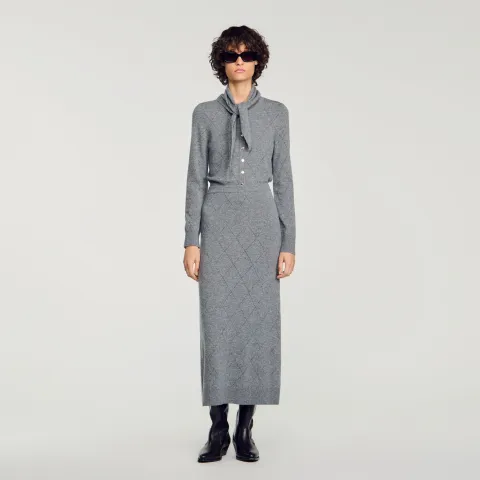 SANDRO Pointelle knit maxi skirt