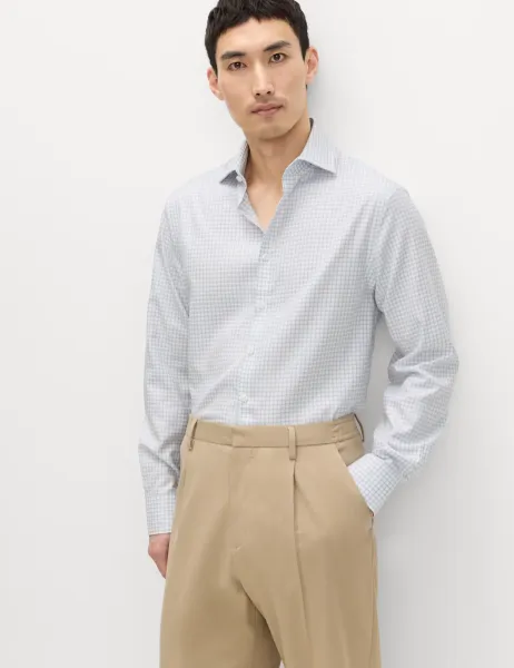 M&S SARTORIAL Regular Fit Egyptian Cotton Check Shirt White Mix