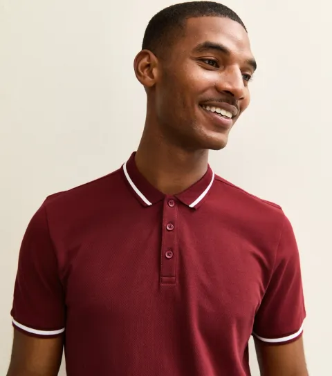 Men's Light Burgundy Regular Contrast Tipping Pique Polo Top
