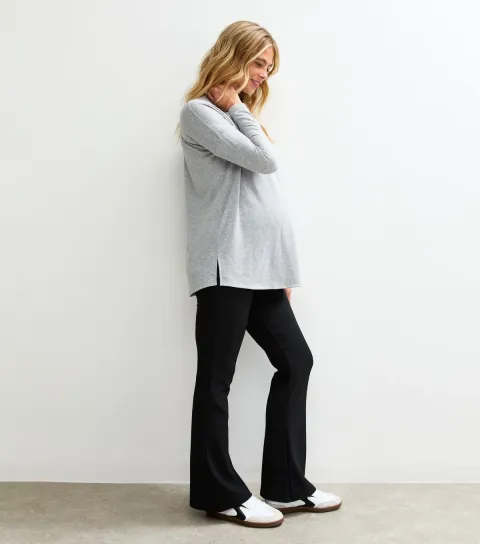 Women's Maternity Black Ribbed Flared Leggings